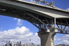 Downtown Auckland from under Auckland Harbor Bridge